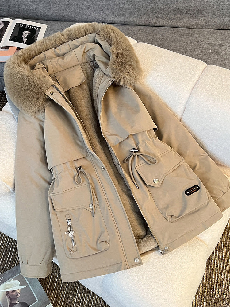 Damen nan wattierter Parka mit abnehmbarer Kunstpelzkapuze, tailliertem Kordelzug und weichem Teddy-Innenfutter Drune