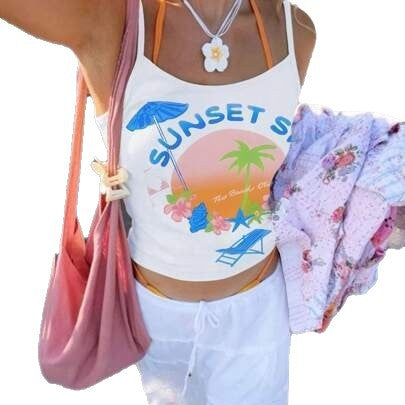 Damen Tanktop mit kreativem Sommermotiv und lässigem Schnitt Drune