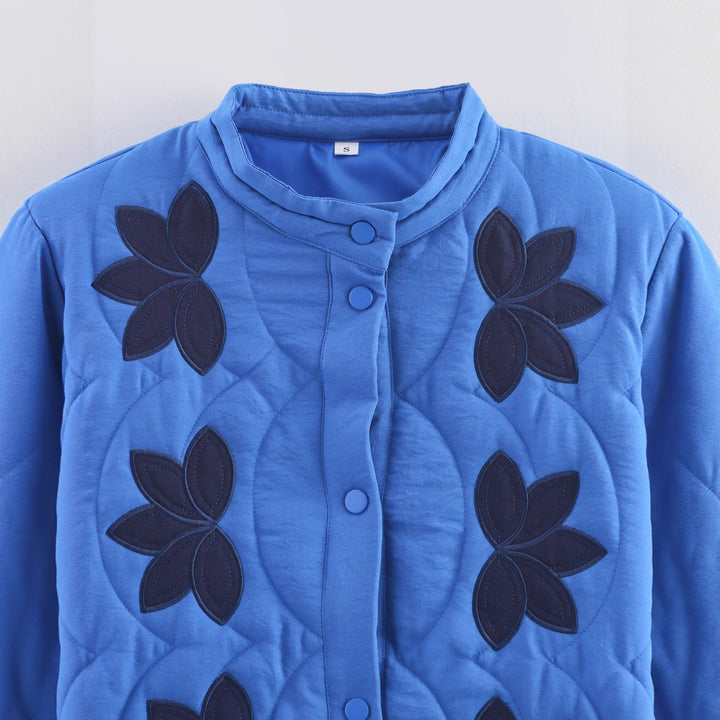 Damen Gesteppte Kurzjacke mit floraler Steppung und Stehkragen Drune