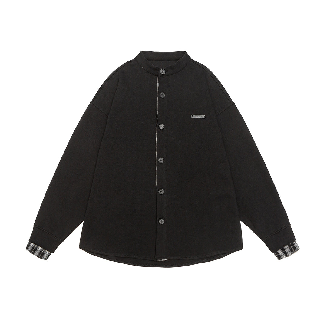 Unisex Oversize-Sweatjacke im Hemdjacken-Look mit Stehkragen Drune