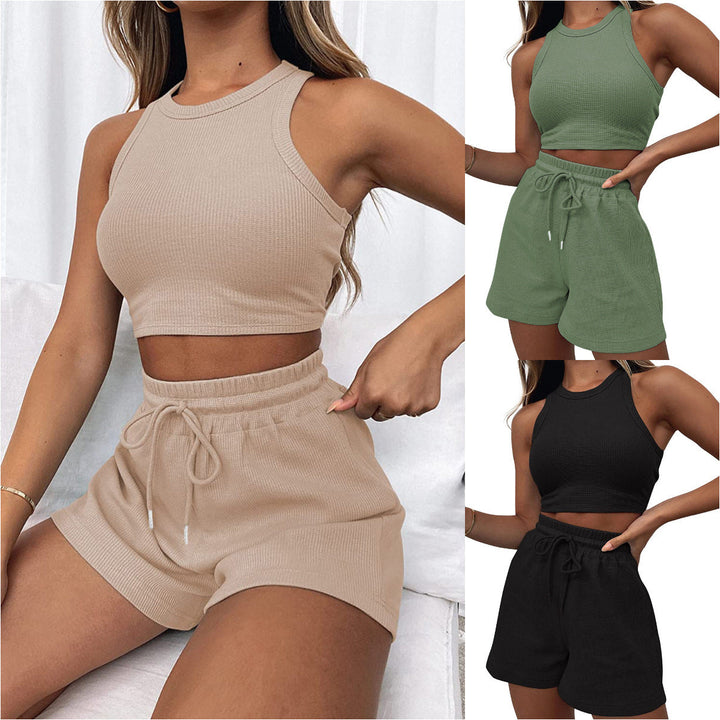 Damen Sportliches Set aus ärmellosem Oberteil und kurzen Hosen Drune