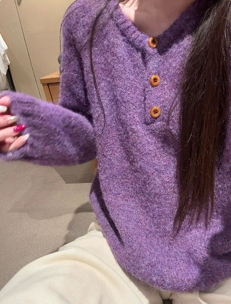 Damen Kuscheliger Strickpullover mit Knopfleiste Drune