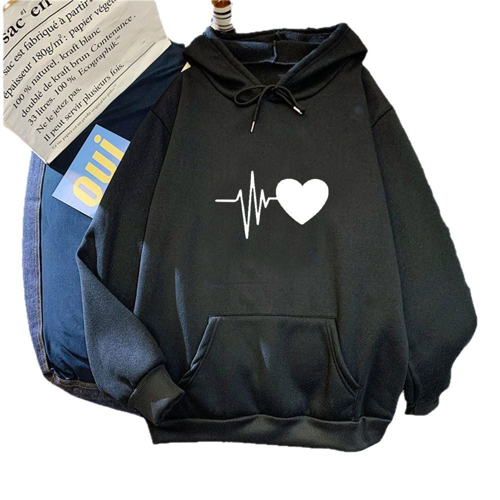 Damen Kapuzenpullover mit Herzschlagmotiv Drune