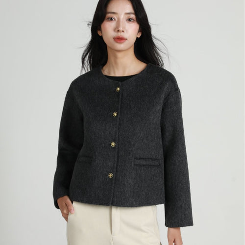 Damen Modische Kurzjacke mit Knopfleiste Drune
