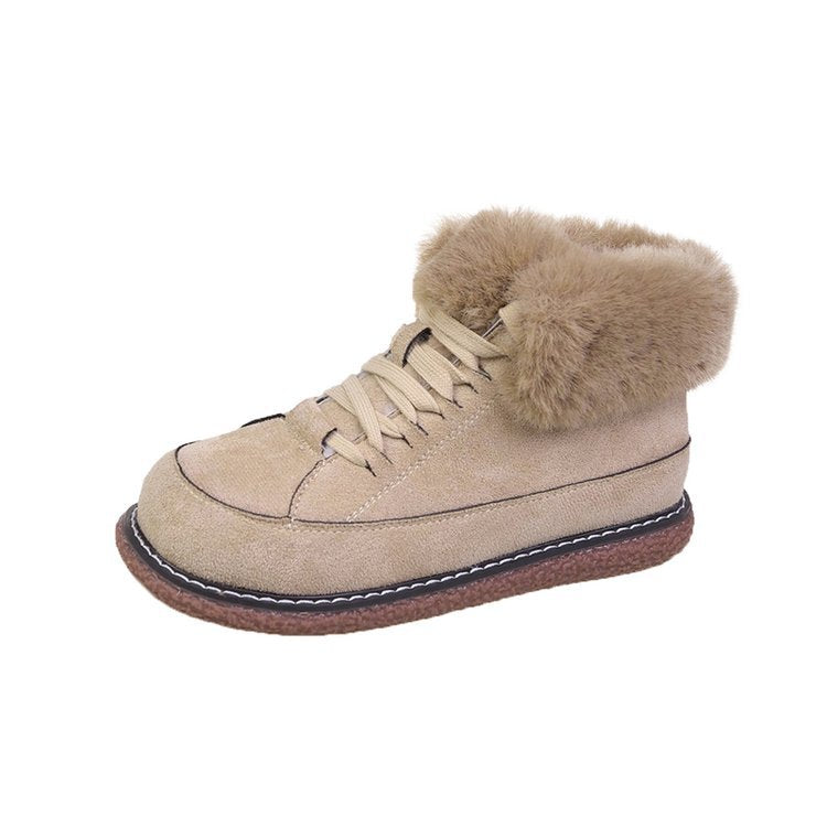 Damen  gefütterte Schnür-Boots mit Kunstfellkragen und rutschfester Plateau-Sohle Drune