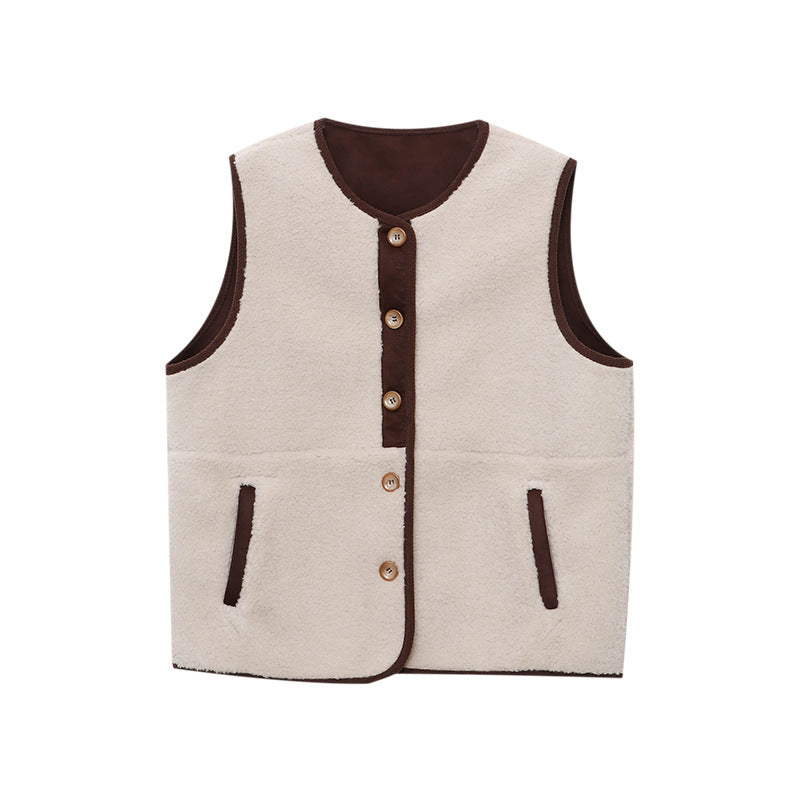 Damen Fleece-Weste mit Knopfdetails und hohem Kragen Drune
