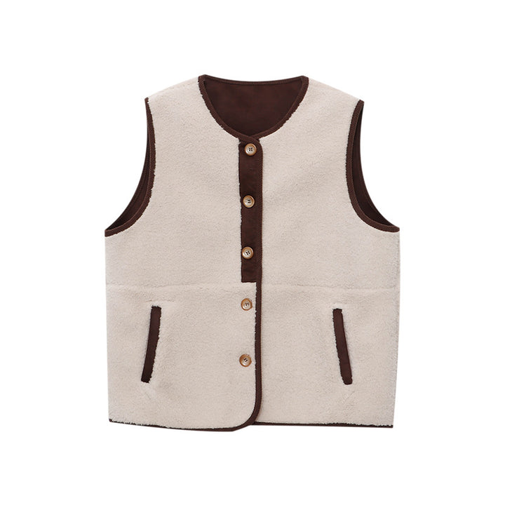 Damen Fleece-Weste mit Knopfdetails und hohem Kragen Drune