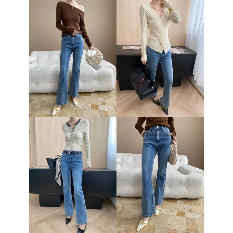 Damen Figurbetonte Jeans mit hohem Bund und leicht ausgestelltem Bein Drune