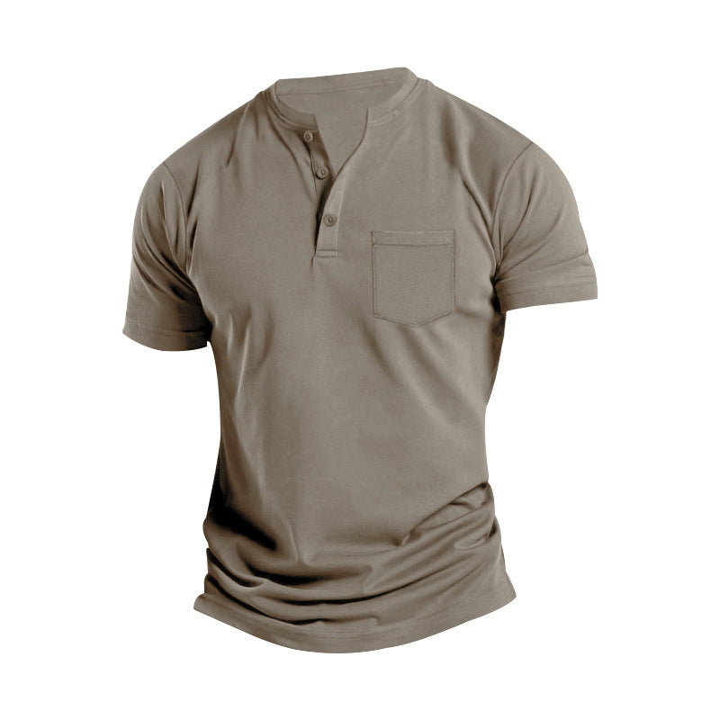 Herren nan atmungsaktives Baumwoll-Elasthan Kurzarm-Henley mit Brusttasche Drune