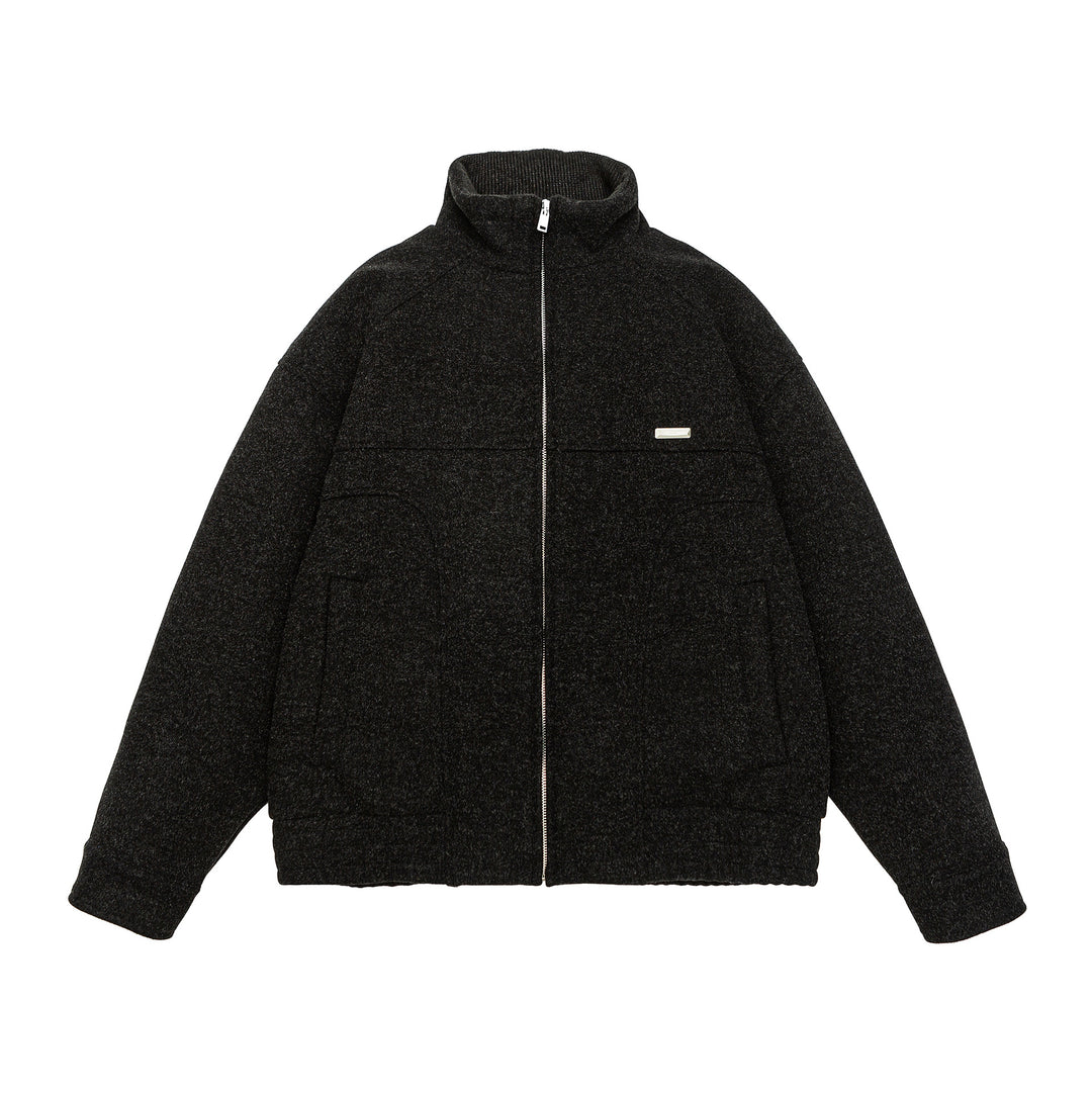 Herren Kurz geschnittene Boxy-Wollfleece-Jacke mit hohem Stehkragen und durchgehendem Reißverschluss Drune