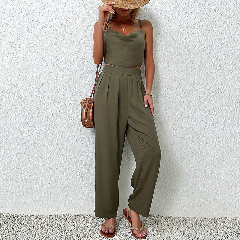 Damen eleganter Jumpsuit mit weitem Schnitt und hohem Bund Drune