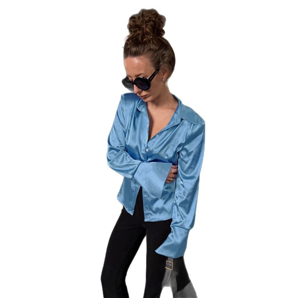 Damen Satiniertes Hemd mit weitem Kragen, extraweiten Manschetten & relaxed Fit Drune