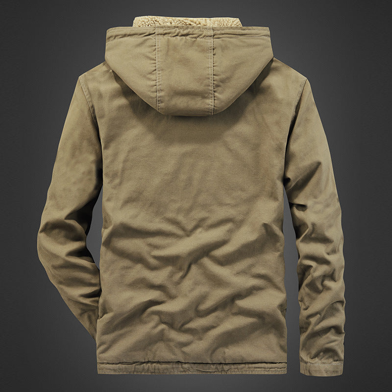 Herren Kapuzen-Canvasjacke mit durchgehendem Teddyfutter und verdeckter Druckknopfleiste Drune