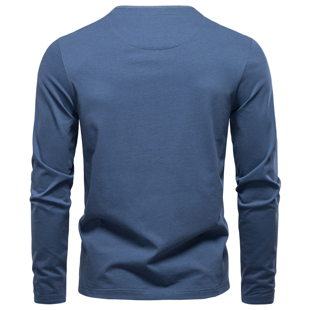 Herren nan legeres Baumwoll-Langarmshirt mit kurzer Knopfleiste und Stehkragen Drune