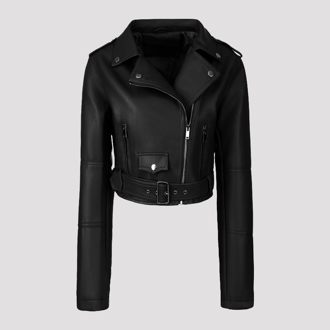Damen Modische Bikerjacke mit Gürtel Drune