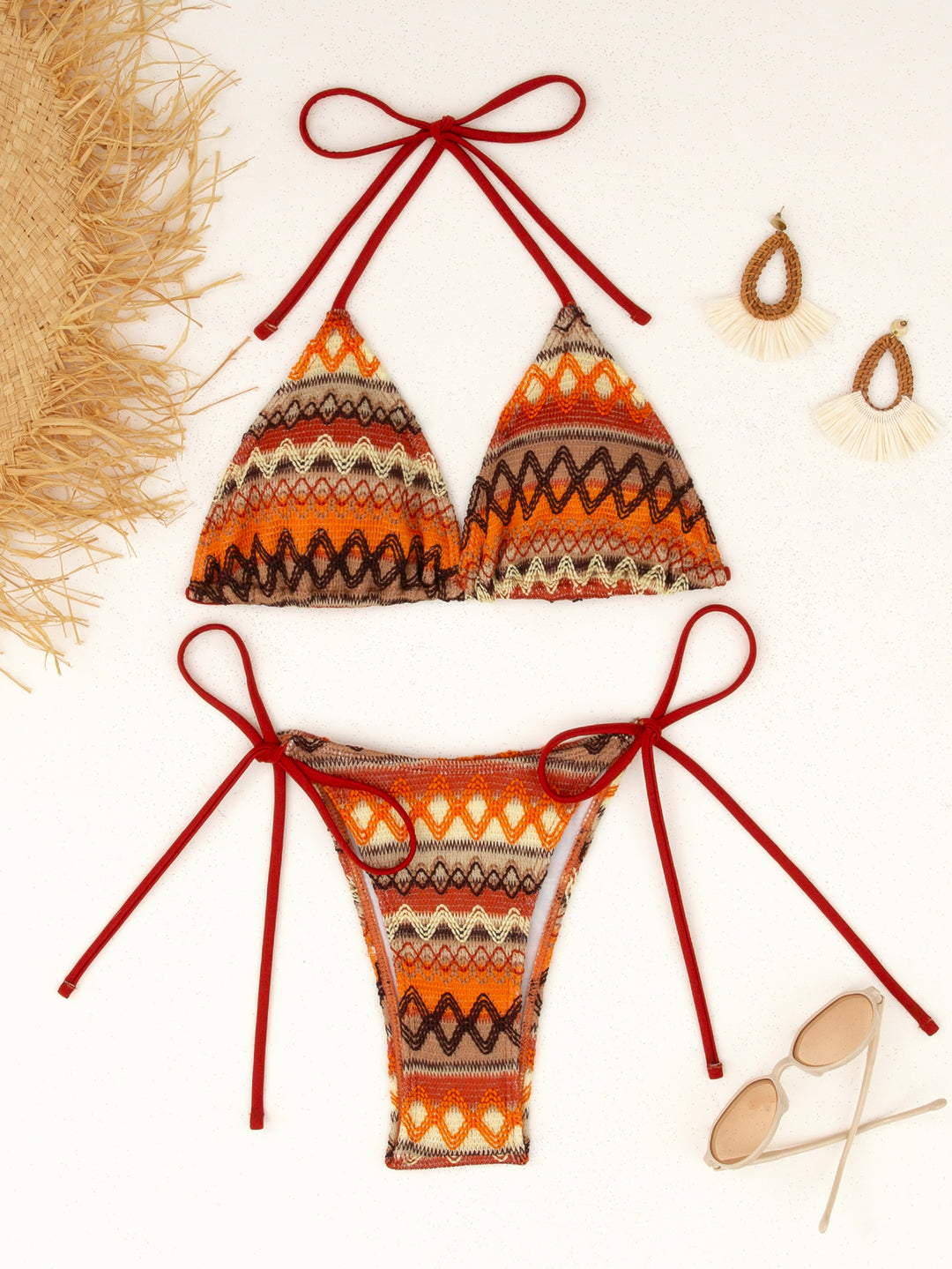 Damen Triangel-Bikini mit buntem Ethno-Muster Drune