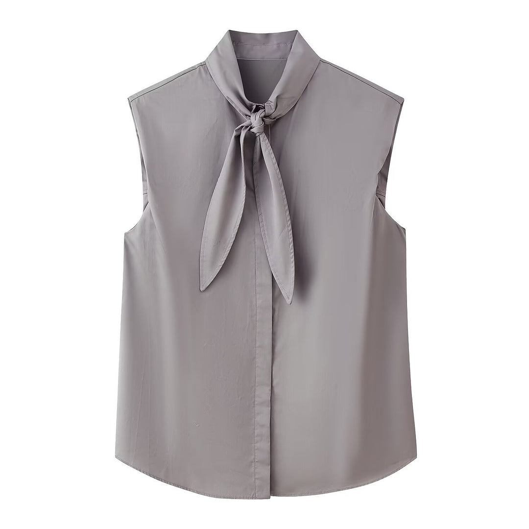 Damen Ärmellose Popeline-Bluse mit Schluppenkragen und Nadelstreifen Drune