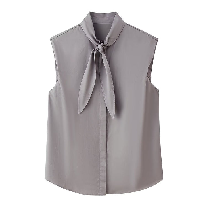 Damen Ärmellose Popeline-Bluse mit Schluppenkragen und Nadelstreifen Drune