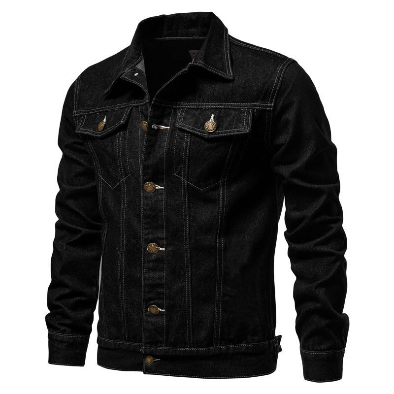 Herren Jeansjacke im Slim-Fit mit vertikaler Nahtstruktur und Brusttaschen Drune