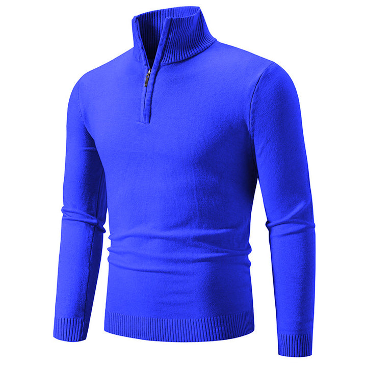 Herren Slim-Fit Halbzip-Mockneck Feinstrickpullover mit geripptem Kragen Drune