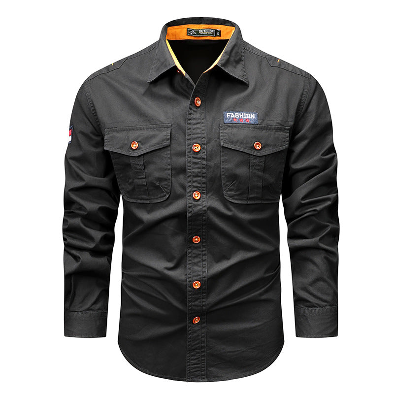Men's  utility long-sleeve cotton work shirt with dual chest pockets Drune