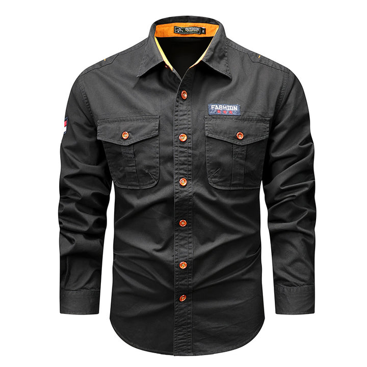 Men's  utility long-sleeve cotton work shirt with dual chest pockets Drune