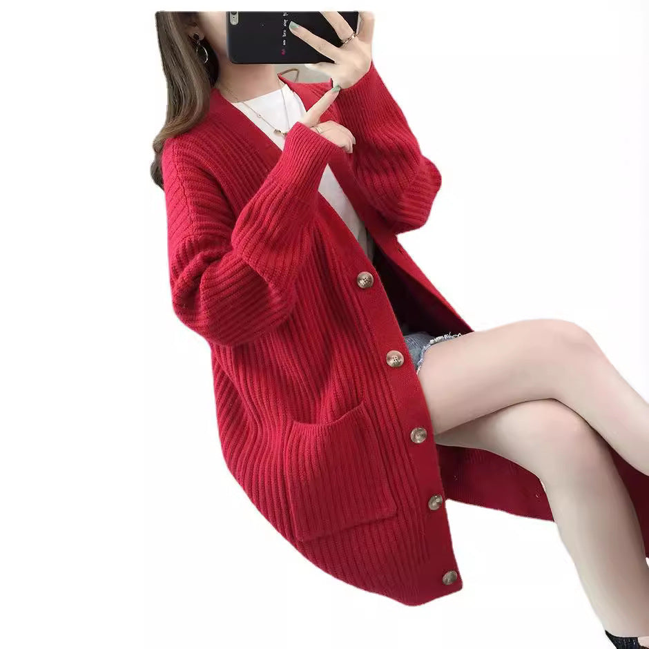 Damen Strickjacke mit Eingrifftaschen und Knopfleiste Drune