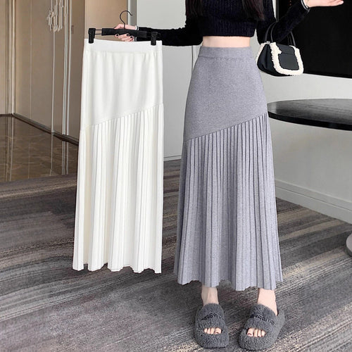 Damen Plissierter Maxirock mit asymmetrischem Design Drune