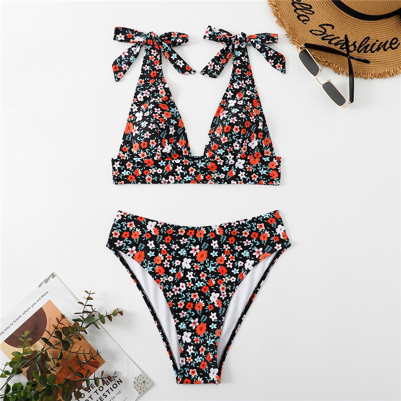 Damen Triangel-Bikini mit verstellbaren Schulterdetails und floralem Muster Drune