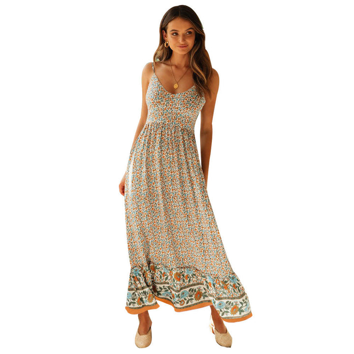 Damen Maxikleid mit floralem Muster und zartem Spaghettiträger-Design Drune