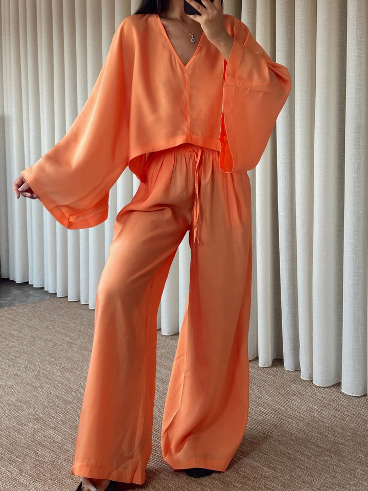Damen Set aus luftiger Bluse und weitem Hosenanzug Drune