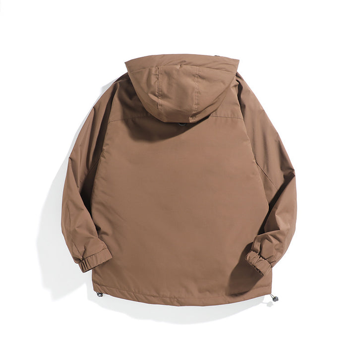 Unisex Weit geschnittener wetterfester Parka mit Kapuze, Kordelzug und aufgesetzten Pattentaschen Drune