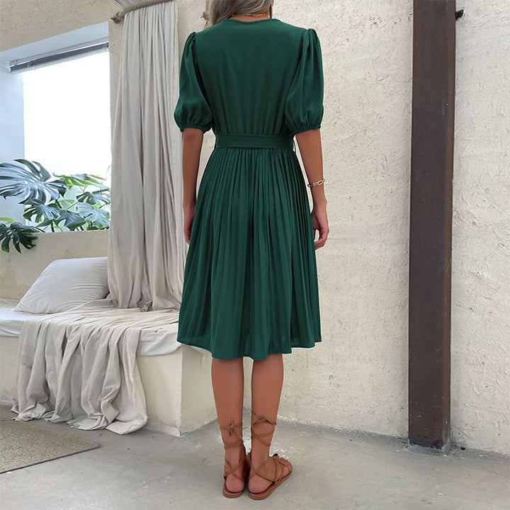 Damen Wickelkleid mit voluminösen Ärmeln und elegantem Faltenrock Drune