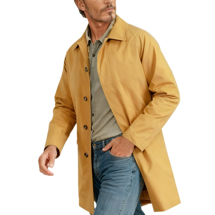 Herren mittellanger Carcoat mit Umlegekragen und verdeckter Knopfleiste Drune