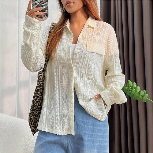 Damen lässige Bluse mit Jacquard-Muster Drune