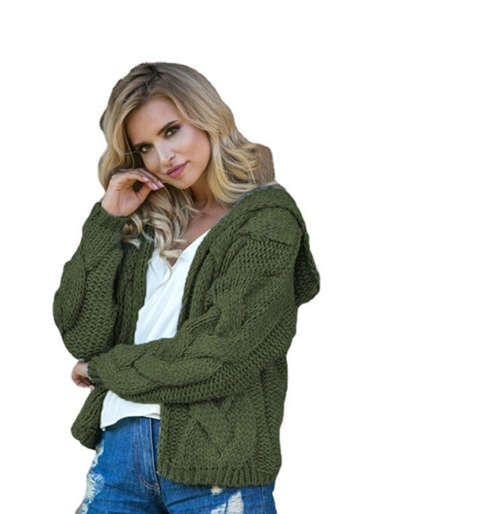 Damen Grobstrickjacke mit Kapuze und elegantem Zopfmuster Drune
