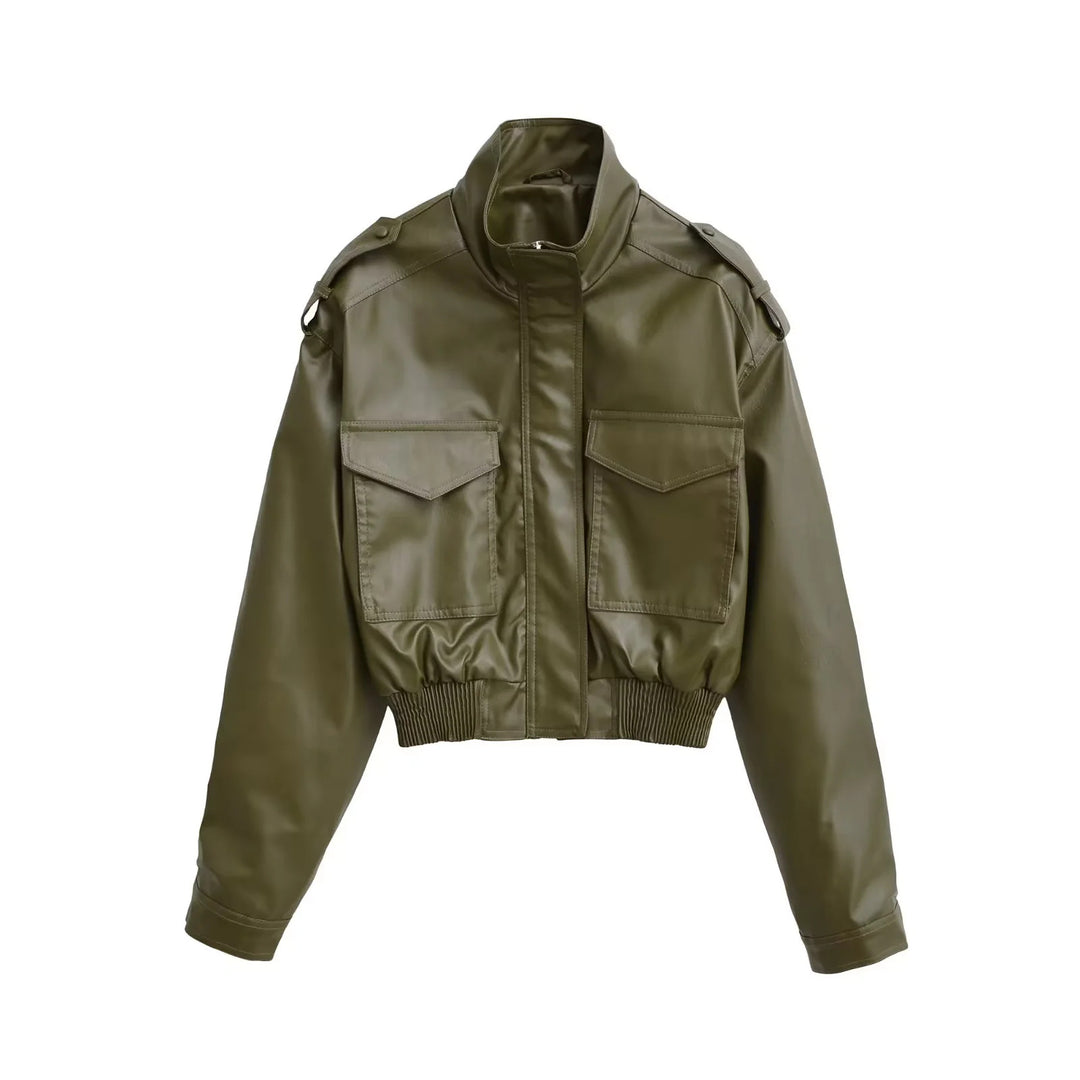 Damen nan cropped Field-Bomberjacke im Military-Look mit Stehkragen, Schulterklappen und taillennahem Rippbund Drune
