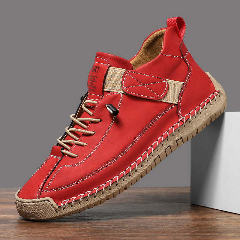 Herren Ledernachahmender Freizeit‑Sneaker mit Klettriemen, Mokassinnaht & profilierter Gummisohle Drune
