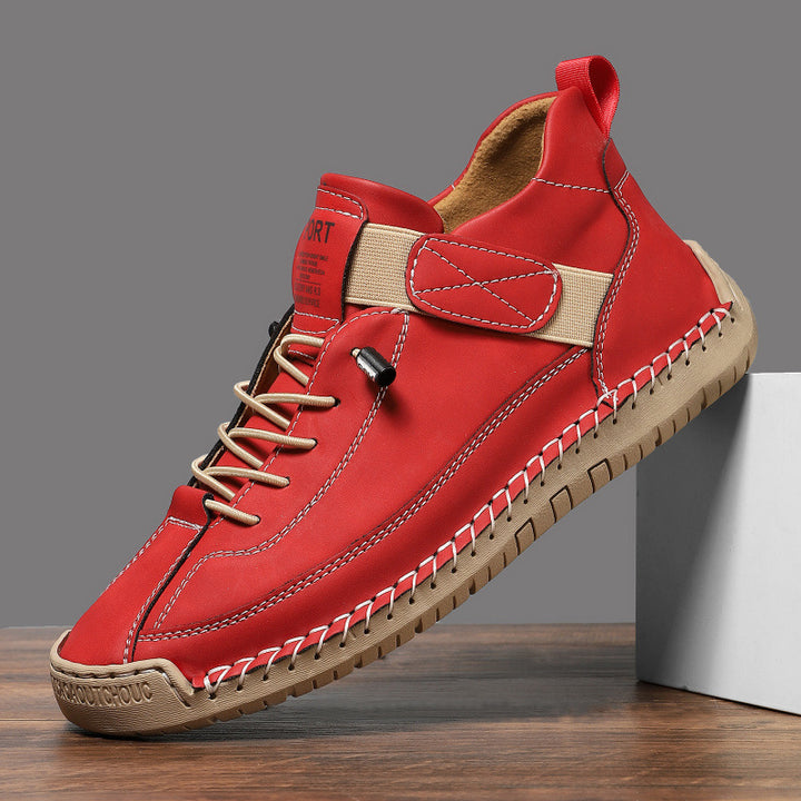 Herren Ledernachahmender Freizeit‑Sneaker mit Klettriemen, Mokassinnaht & profilierter Gummisohle Drune
