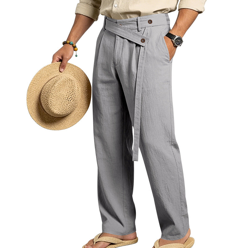 Herren nan weite Leinenhose mit Wickelbund, hoher Taille und legerem Bein Drune
