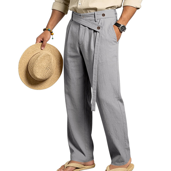 Herren nan weite Leinenhose mit Wickelbund, hoher Taille und legerem Bein Drune