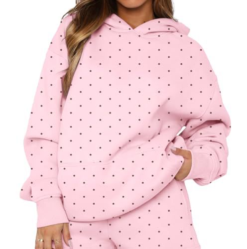 Damen Gepunkteter Oversize-Kapuzenpullover mit Kängurutasche Drune