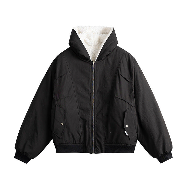 Unisex Oversize-Utility-Bomber mit wattierter Teddyinnenfütterung und asymmetrischen Pattentaschen Drune