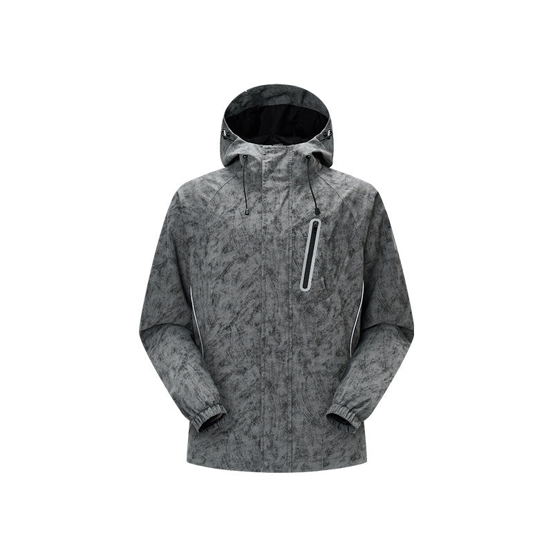 Herren technische Regenjacke mit Kapuze, wasserdichtem Material und Brust-Reißverschluss Drune