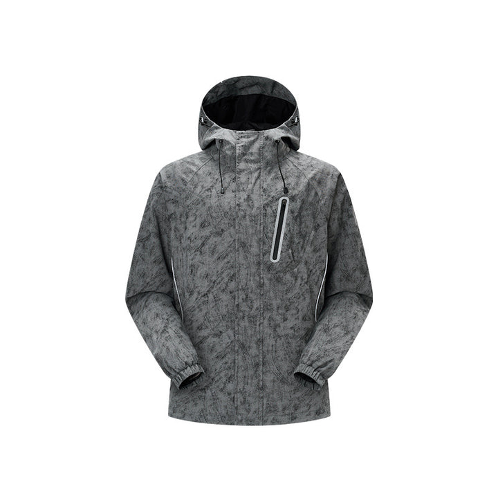 Herren technische Regenjacke mit Kapuze, wasserdichtem Material und Brust-Reißverschluss Drune
