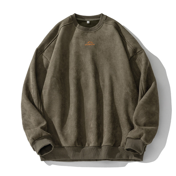 Unisex Oversize Rundhals-Sweatshirt mit minimalistischer Bergstickerei Drune