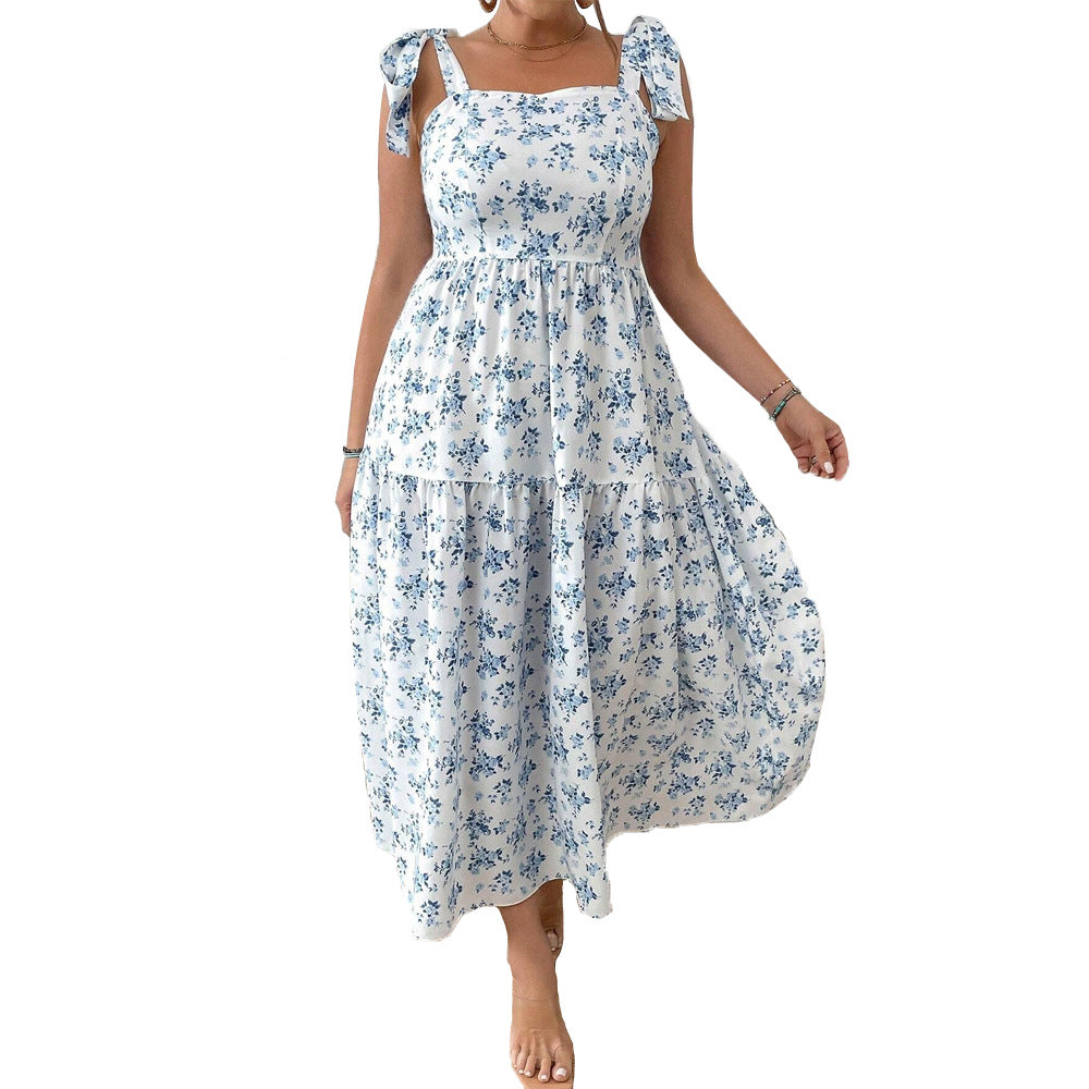 Damen Maxikleid mit floralen Mustern und schmückenden Trägern Drune