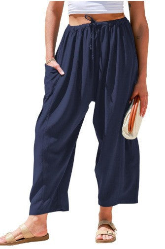 Damen Weit geschnittene Sommerhose mit elastischem Bund und praktischen Seitentaschen Drune