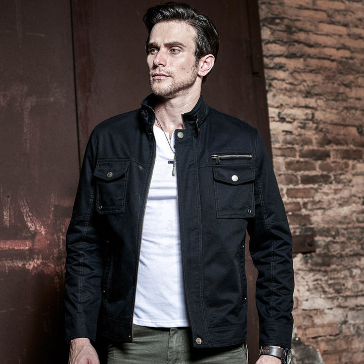 Herren leichtes Baumwoll-Utility-Blouson mit Stehkragen und Brusttaschen Drune