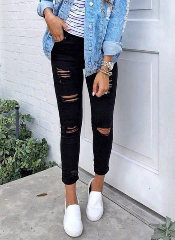 Damen Skinny Jeans mit modischen Rissen Drune